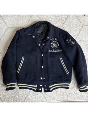 Vintage Girls Basketball Varsity Jacket Navy Wool Embroidered Retro Athletic Coa
